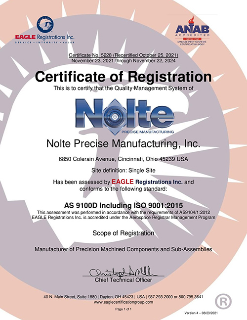 Nolte Precise Manufacturing ISO cert