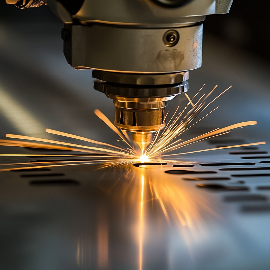 Metal being cut in a machine shop by an industrial CNC laser